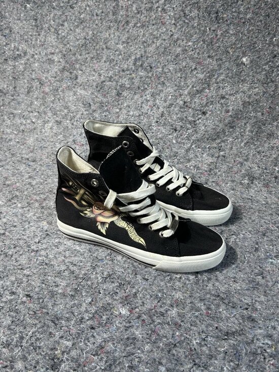 Harley Davidson Shoes - Harley-Davidson Women’s D83607 Rose & Dagger Canvas High Top Shoes Black Sz 7
